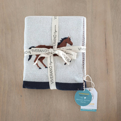 Viverano Organics - Horse - Organic Cotton Jacquard Sweater Knit Baby Blanket