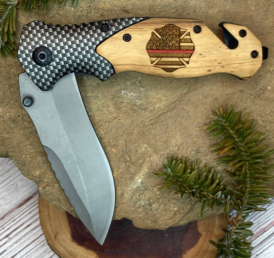 Firefighter/Red Line #1 Knife -Quail Tail Laser Art