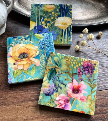 Posavasos de piedra The Painted Lily - Acuarela Garden Sunshine - caja de 6