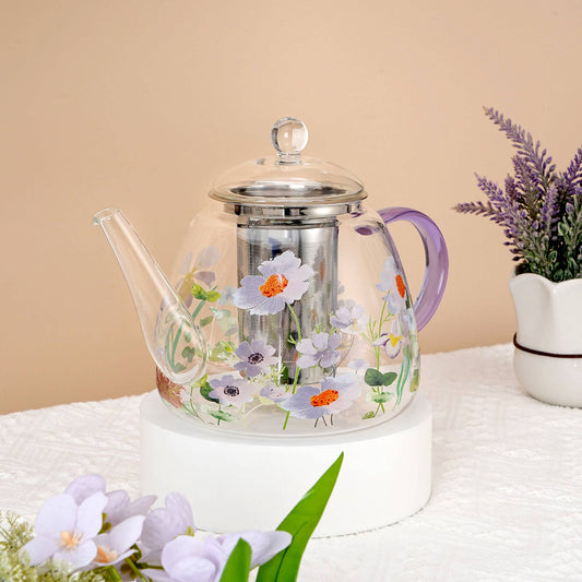 Floral Glass Teapot with Infuser 44 fl oz (1300ml)