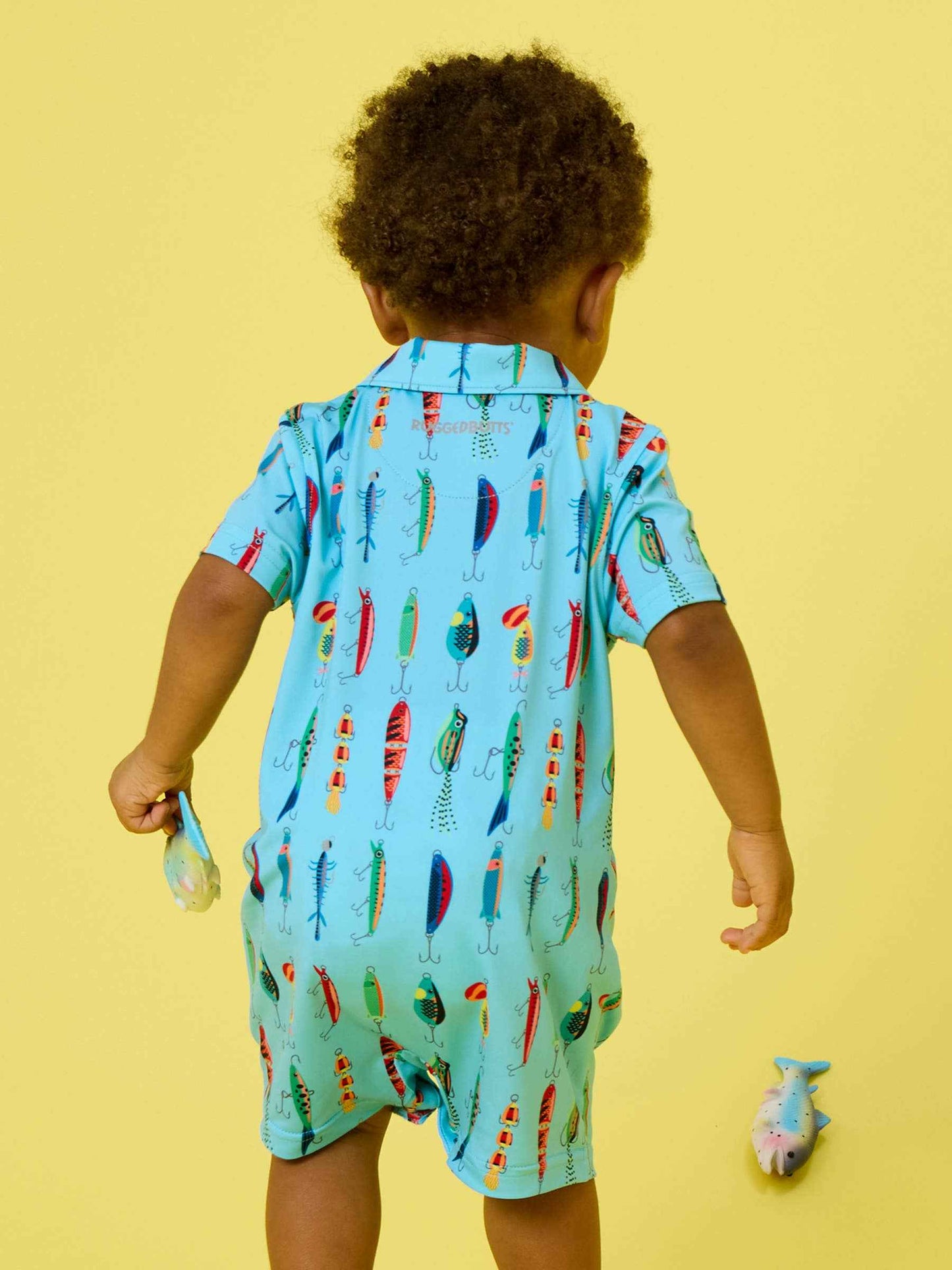 Baby Boys Gone Fishin Performance Polo Romper: Blue / 0-3m