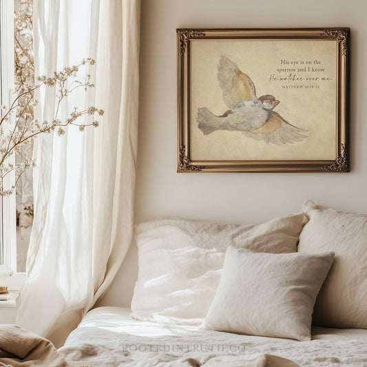 Sparrow Scripture Wall Art Print Christian Gift Decor