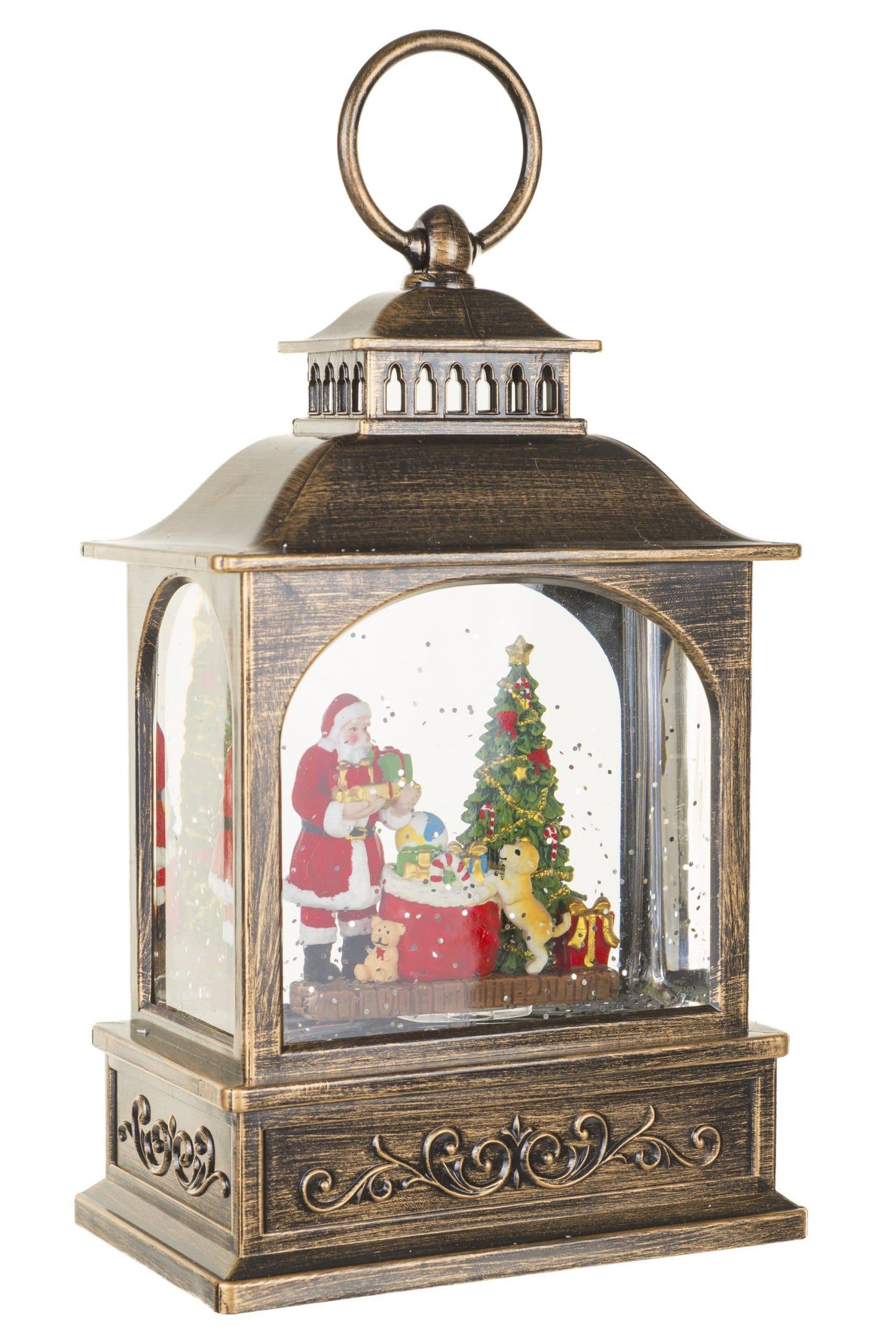 Brown Lantern Snow Globe with Santa's little helper