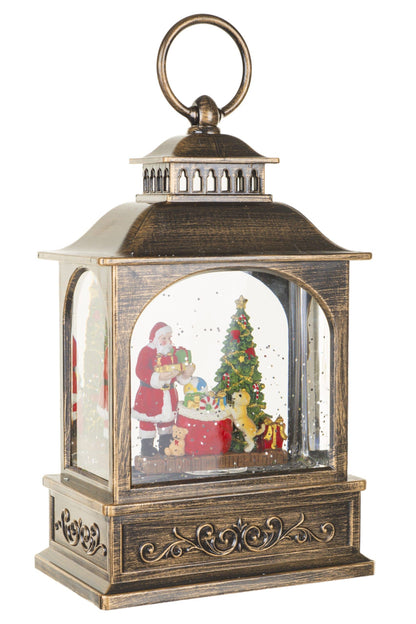 Brown Lantern Snow Globe with Santa's little helper