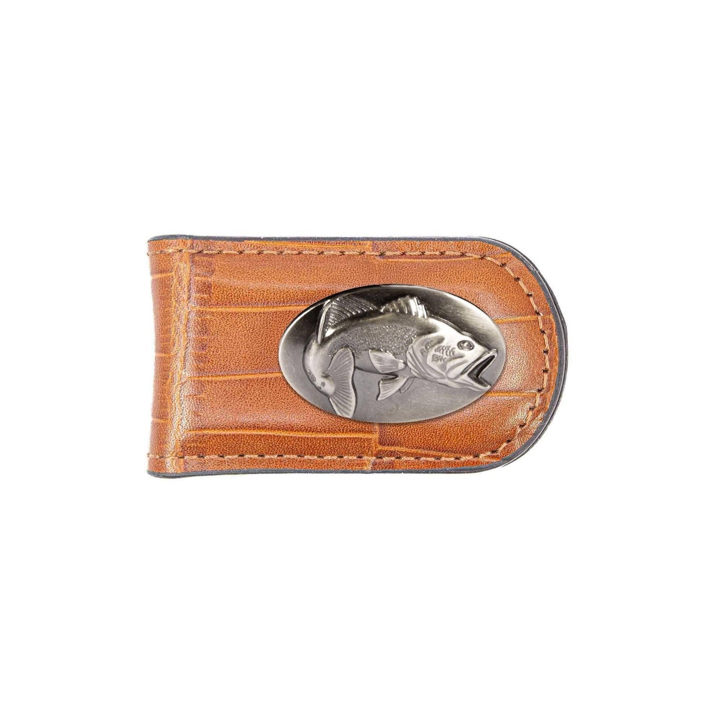 Bass Leather Magnetic Money Clip Wallet: Croc Tan