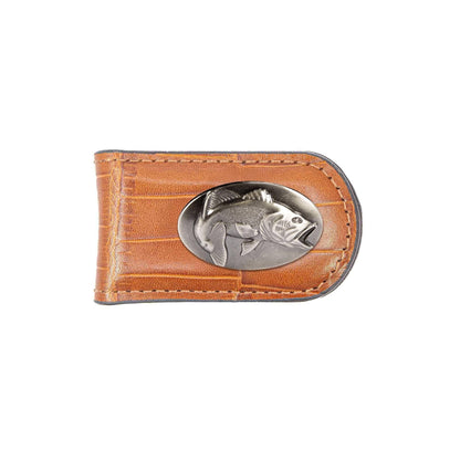 Bass Leather Magnetic Money Clip Wallet: Croc Tan
