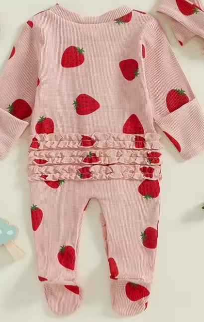 Strawberry Baby Girls Ruffle Bottom Romper : Newborn