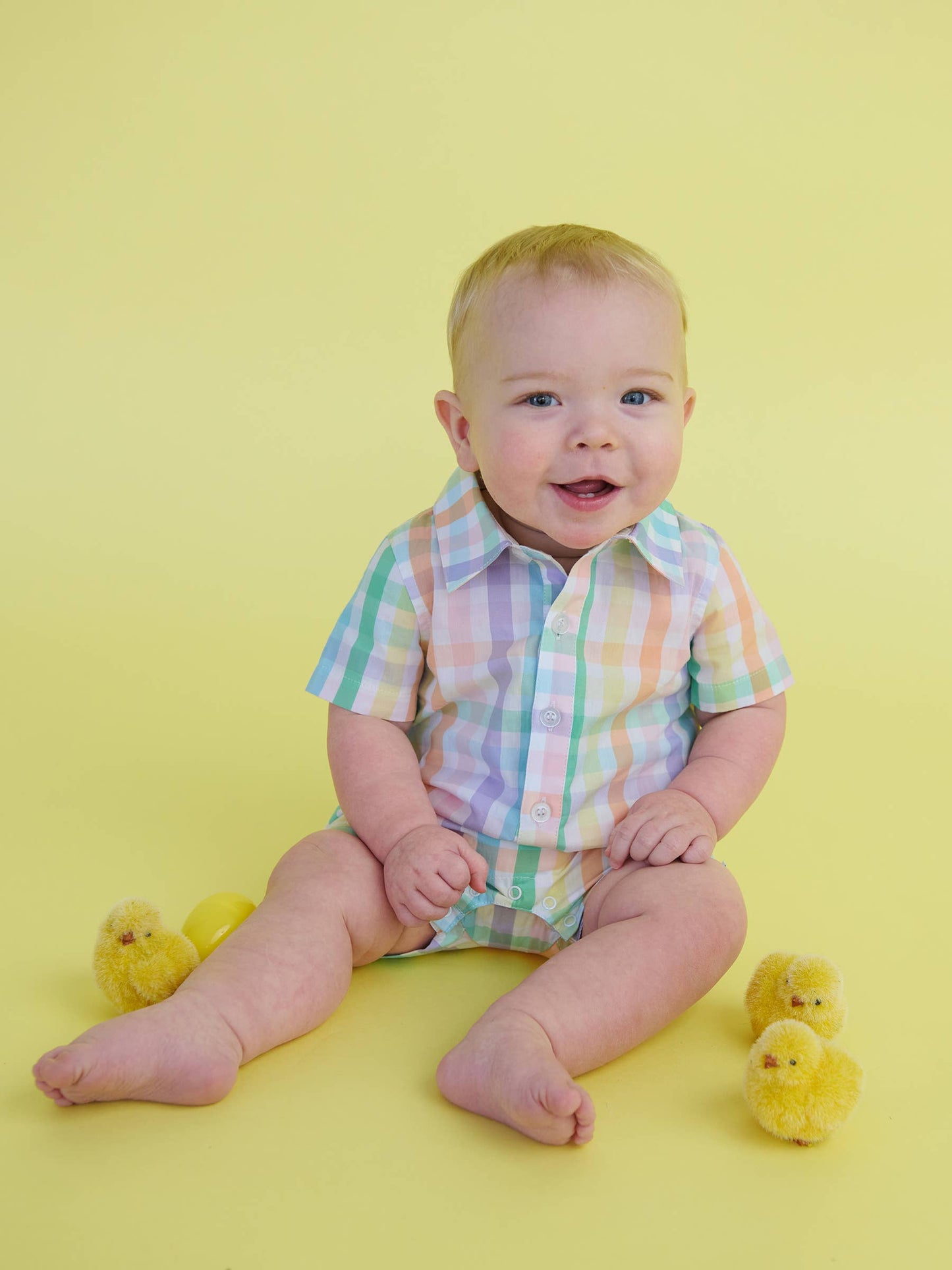 Baby Boys Poppy Rainbow Plaid Short Button-Up Romper: Multi-Color