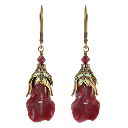 Peaceful Floral Earrings with Hand-Painted Leaves