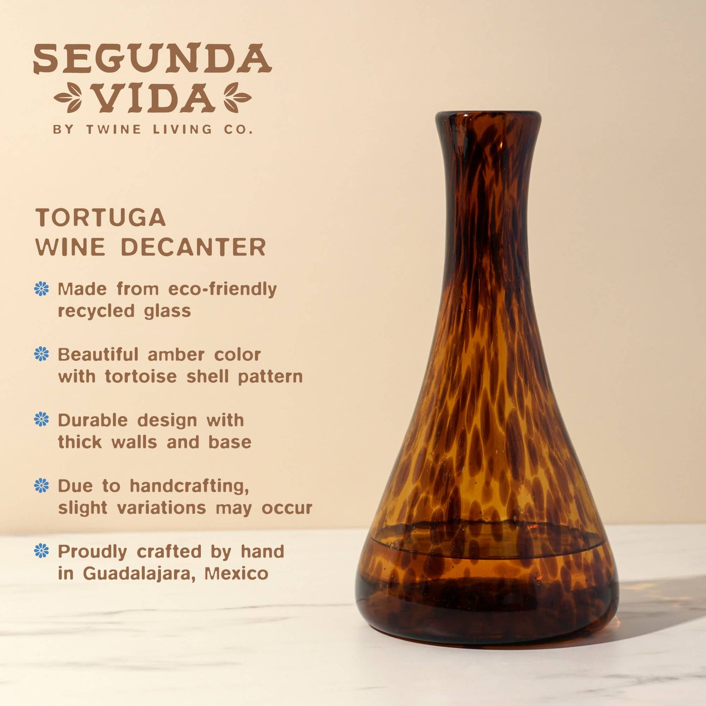 Twine - Segunda Vida Tortuga Hand Blown Recycled Glass Wine Decanter