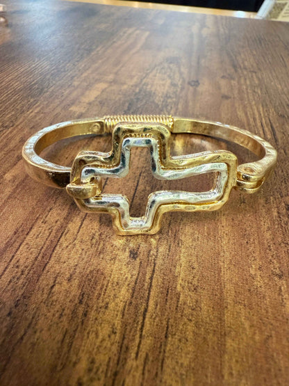 Beautiful Mixed Metal Cross Cuff Bracelet Gold OR Silver