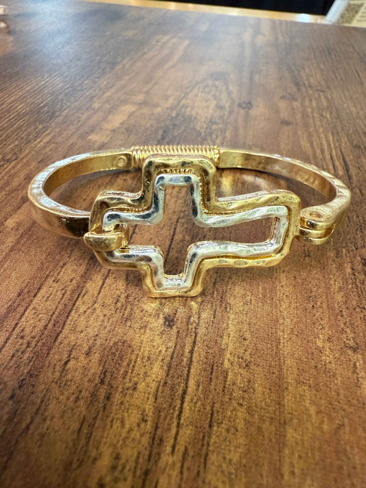 Beautiful Mixed Metal Cross Cuff Bracelet Gold OR Silver