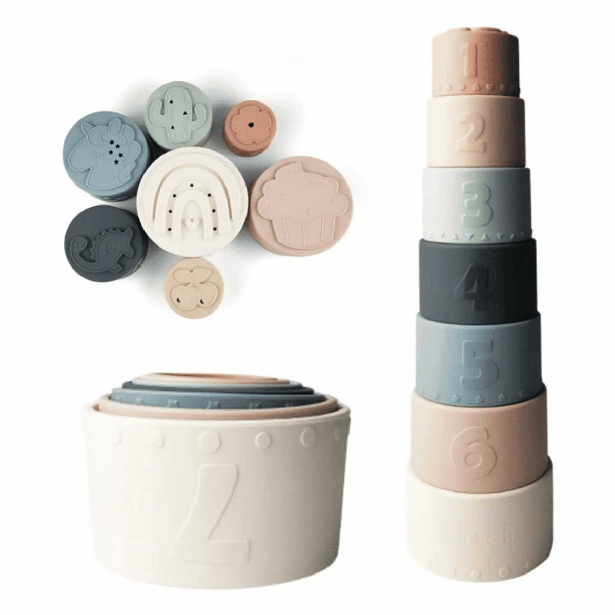 Stacking Cups Toy Soft Silicone with Shapes Bath or Beach