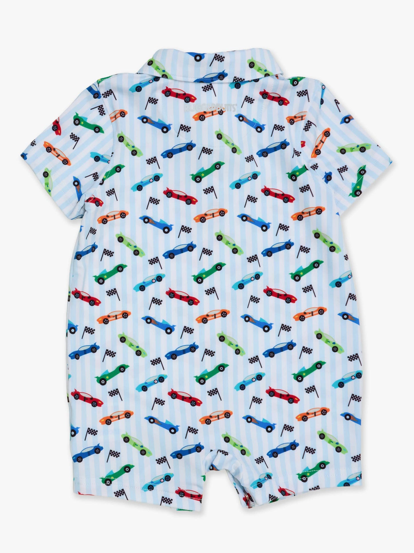 Baby Boys Let's Roll Racecar Performance Polo Romper: Blue