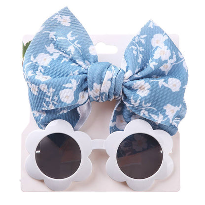 Baby Girl summer sea Sunglasses and floral Headband Set