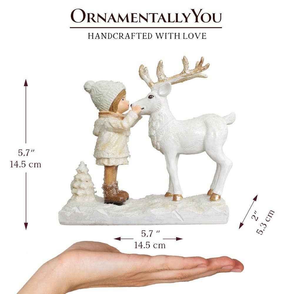 Charming Deer and Little Girl Figurine, Vintage Christmas