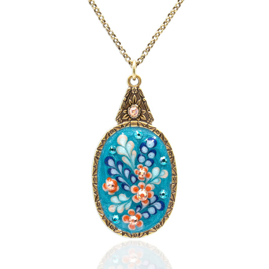 Jill's Garden Flower Bouquet Blue Zircon Necklace