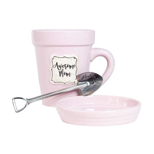 Divinity Boutique - Pink Flower Pot Mug - “Awesome Mom” Without Scripture