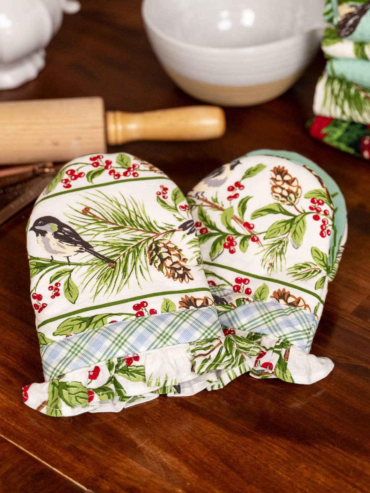 Chickadee Patchwork Mini Mitt Set of 2 - Multi