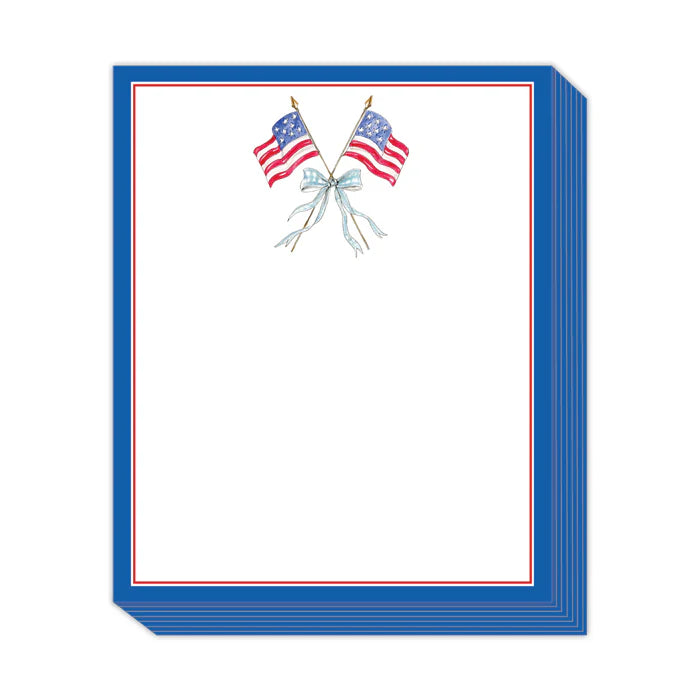Flags with Light Blue Bow Blue and Red Border Short Stack Pad