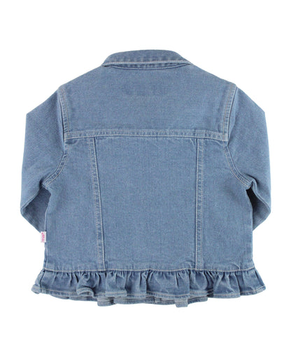 Girls Light Wash Ruffle Denim Jacket