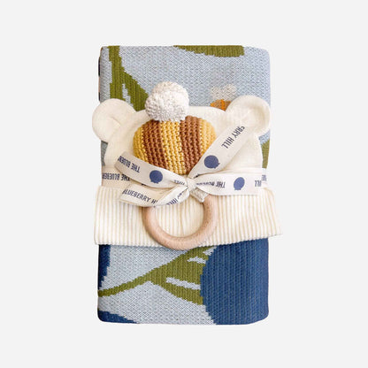Set Blueberry Blanket Hat Teether Baby Newborn Shower Gift: Brown Bear