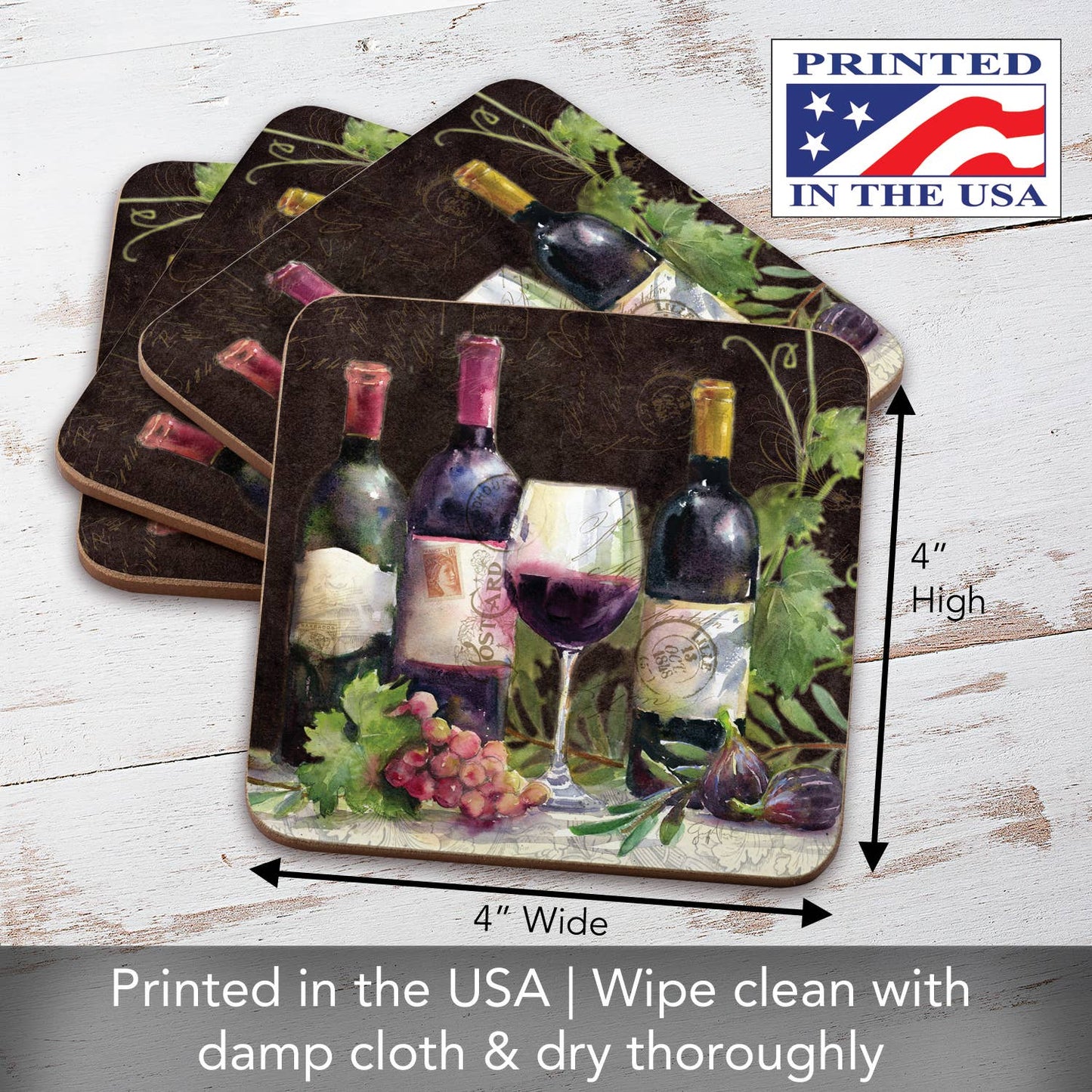 Cala Home Rustic Wine Boxed Hardboard Coaster 4pk