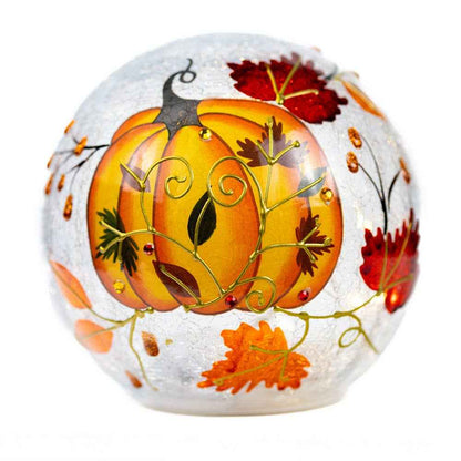 Swirling Pumpkin LED Glass Orb – Fall Autumn Home Decor