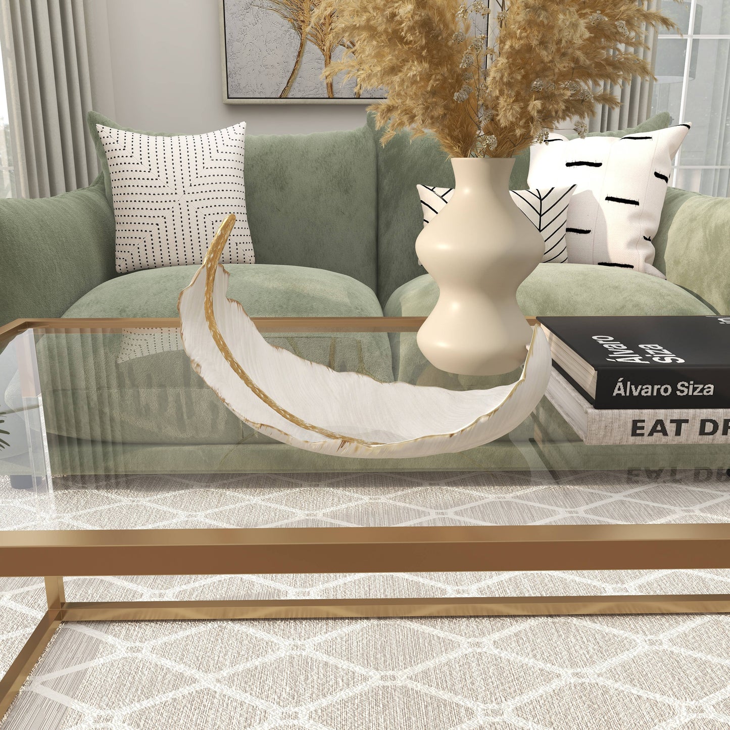 UMA Home Decor - Glam or Traditional Decorative Bowl - White, Gold