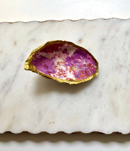 Magenta Floral Oyster Shell Jewelry Dish