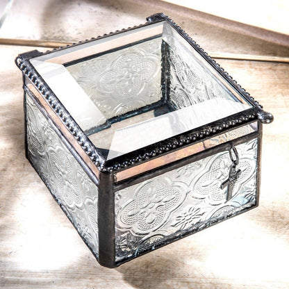 Clear Vintage Glass Box with Cross Charm