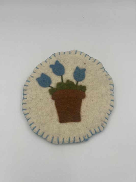 Felted Blue Floral Trivet
