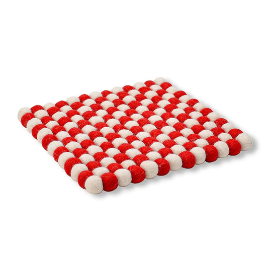 Square Pom-Pom Trivets- Red & White