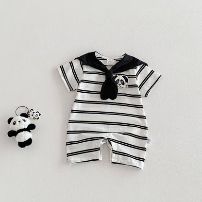 Baby Short Sleeve Striped Panda Romper