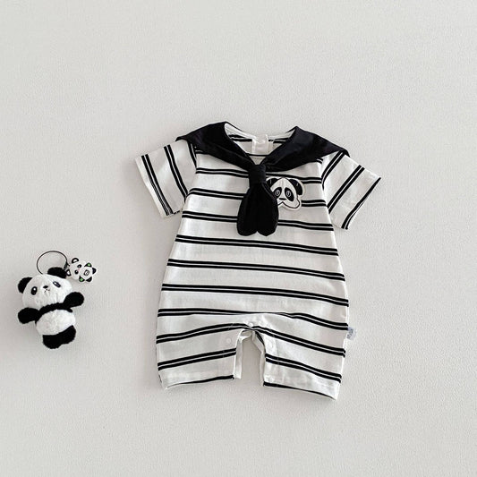 Baby Short Sleeve Striped Panda Romper