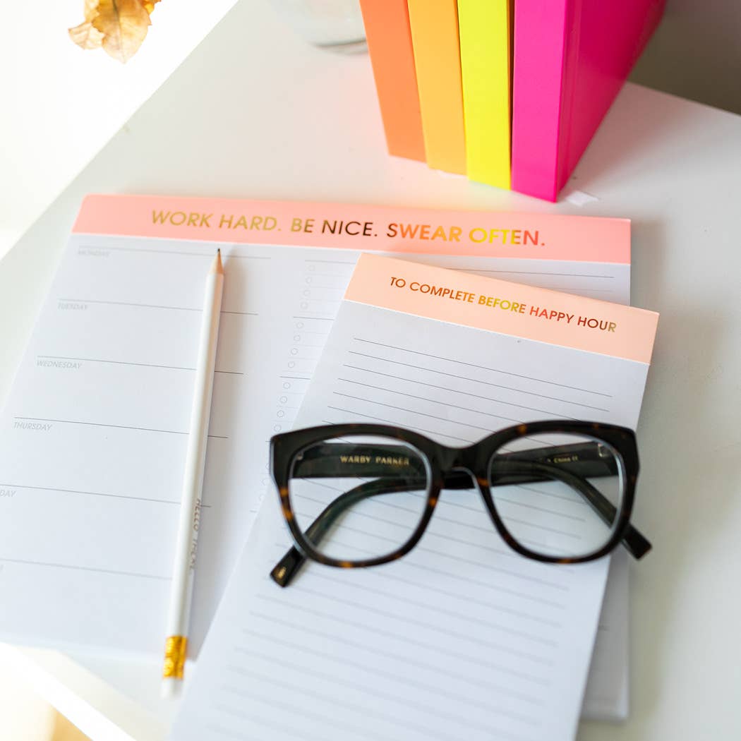 Chez Gagné - To Complete Before Happy Hour - Lined Notepad  - Sunset Pink - 65 perforated pages - 5x8