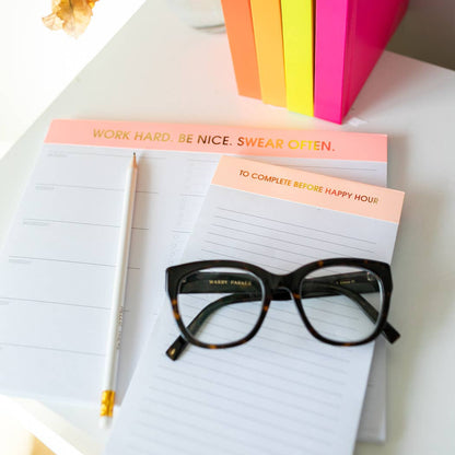 Chez Gagné - To Complete Before Happy Hour - Lined Notepad  - Sunset Pink - 65 perforated pages - 5x8