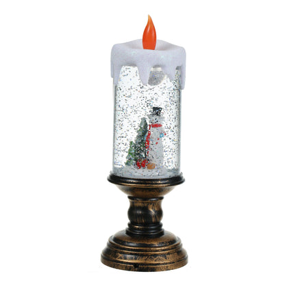 Christmas Musical Snow Globe Candlestick Lantern with Snowman Scene for Christmas Decoration