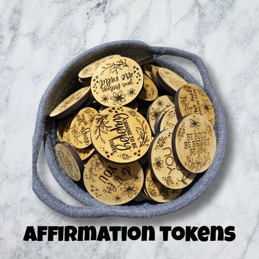 Laser-Engraved Wooden Affirmation Coins Assorted