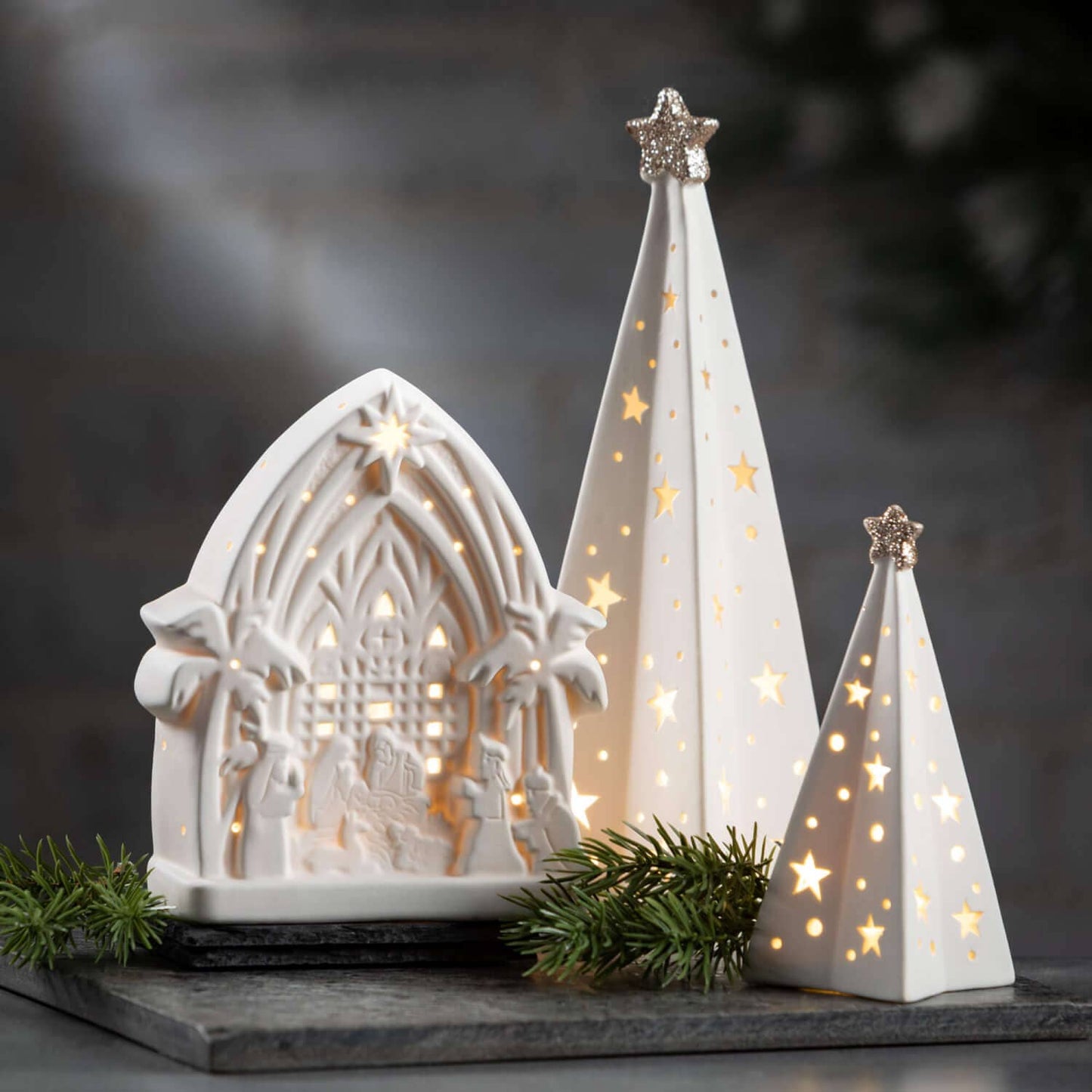 Lighted Tree Set of 3, 9.25"