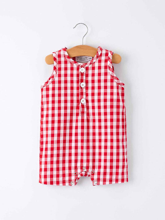 Summer Plaid Smocked Ruffle Boys Romper Sibling Outfits: 18M
