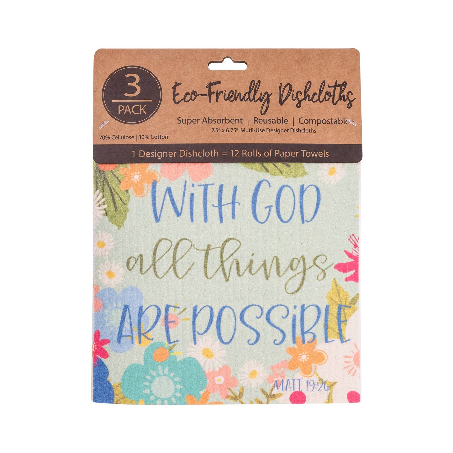 Divinity Boutique - ECO Friendly Dishcloth Set: All Things, Matt 19:26