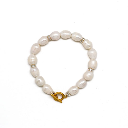 Bracelet Gold Toggle Freshwater Pearl w/Sterling Sil. 7.5