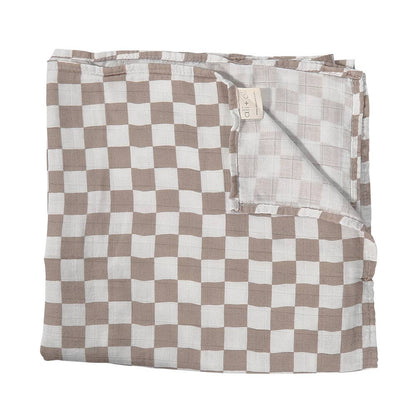 Bamboo Muslin Swaddle Blanket Mocha Checkers