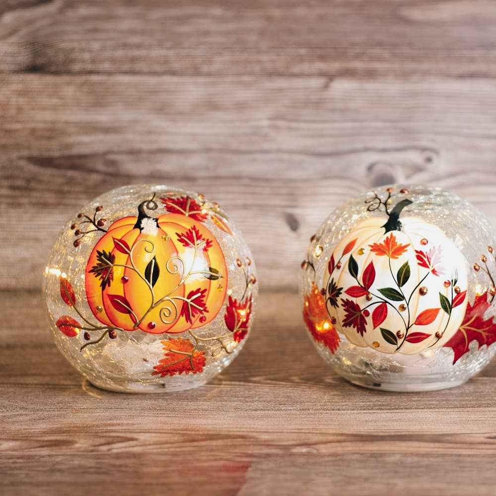 Swirling Pumpkin LED Glass Orb – Fall Autumn Home Decor