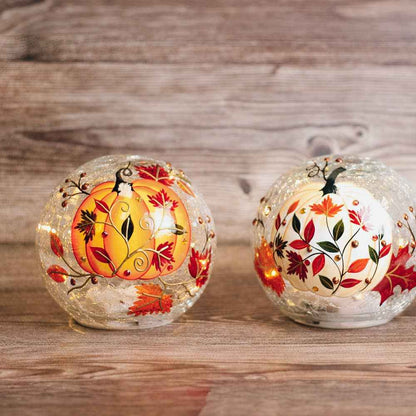 Swirling Pumpkin LED Glass Orb – Fall Autumn Home Decor