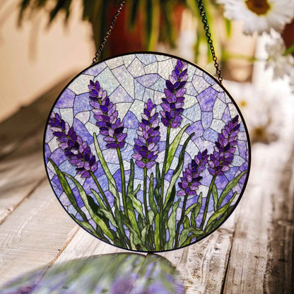 Lavender Flower Stained Glass Window Round Suncatcher