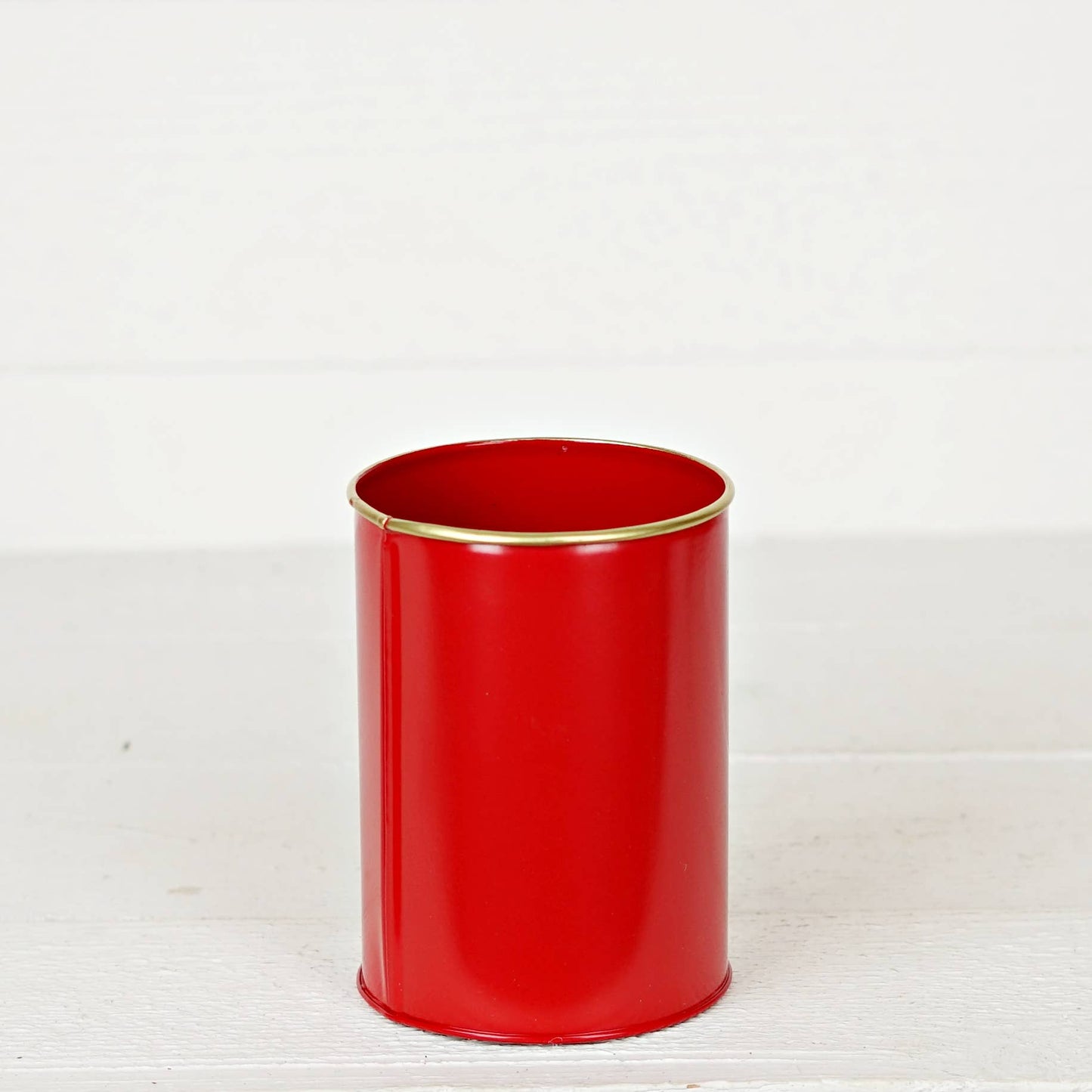 Metal Cylinder Bucket-Red with Gold Edges