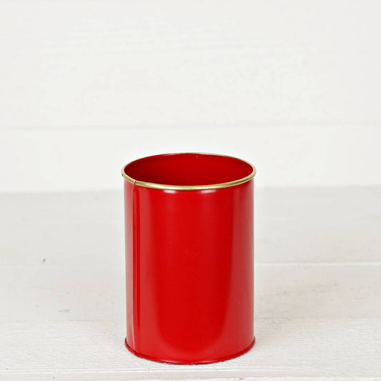 Metal Cylinder Bucket-Red with Gold Edges