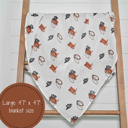 LollyBanks - Life Is Better In Boots Western Baby Muslin Swaddle Blanket